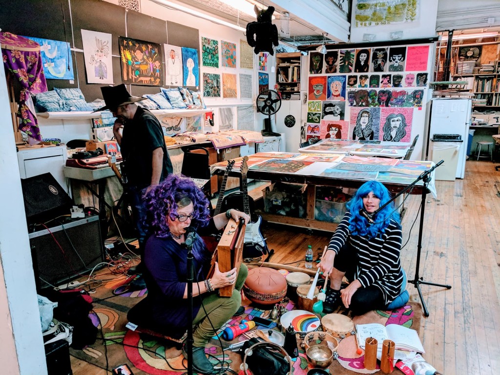 Alan, Joy and Lisa making noize at the Bride of Monster art opening at the Creativity Explored Gallery, San Francisco, October 5, 2017